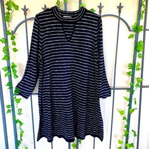 Studio One Dress 3X Woman Plus Sz Thin Knit Stretch Black Gray Peek A Boo New